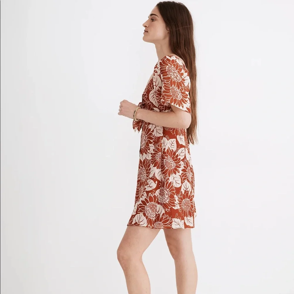 New Madewell Silk Tie-Front Mini Dress in Sunflower Season - Size 2 - Picture 6 of 8